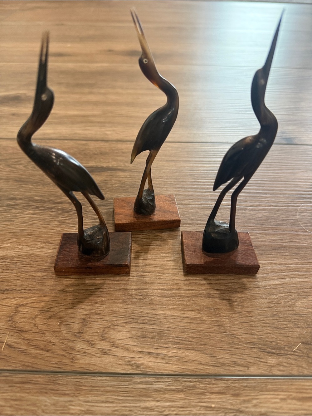 Vintage Water Buffalo Horn Bird Heron Egret Crane Stork Sculpture Figurine India